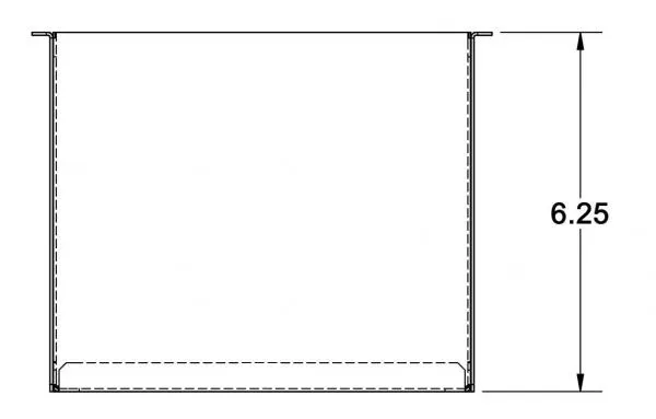 Front elevation drawing of the pocket marked 6.25 inches tall from flange to base