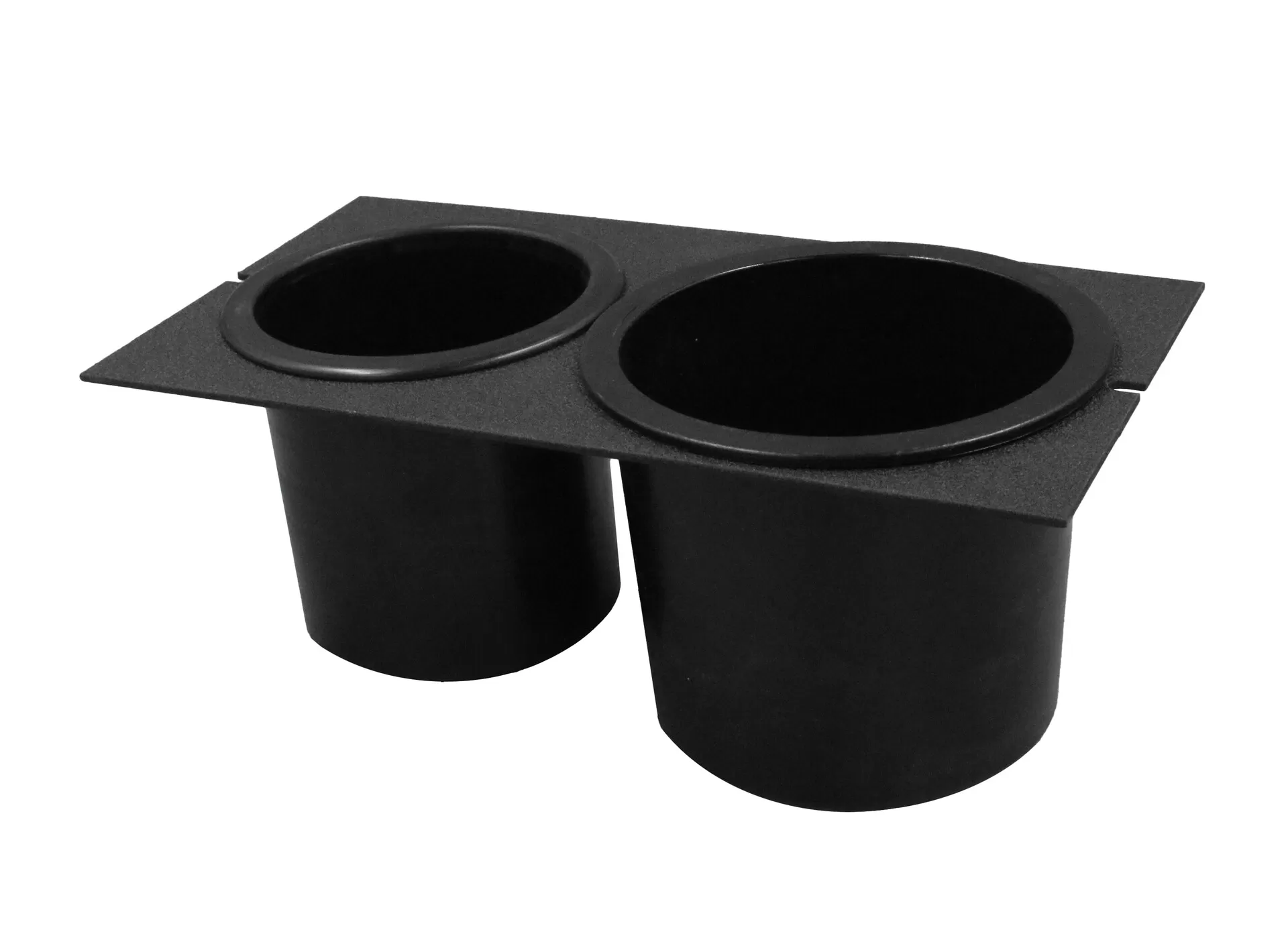 Angled view from the opposite side, both moulded cylinders hanging below the black mounting plate