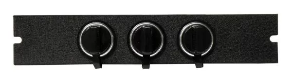 D&R CA-0103S triple outlet 12V power accessory on a black console faceplate with chrome socket bezels