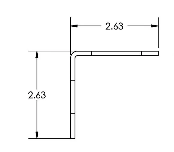Side-profile drawing of the angle, both legs measuring 2.63 from the rounded bend