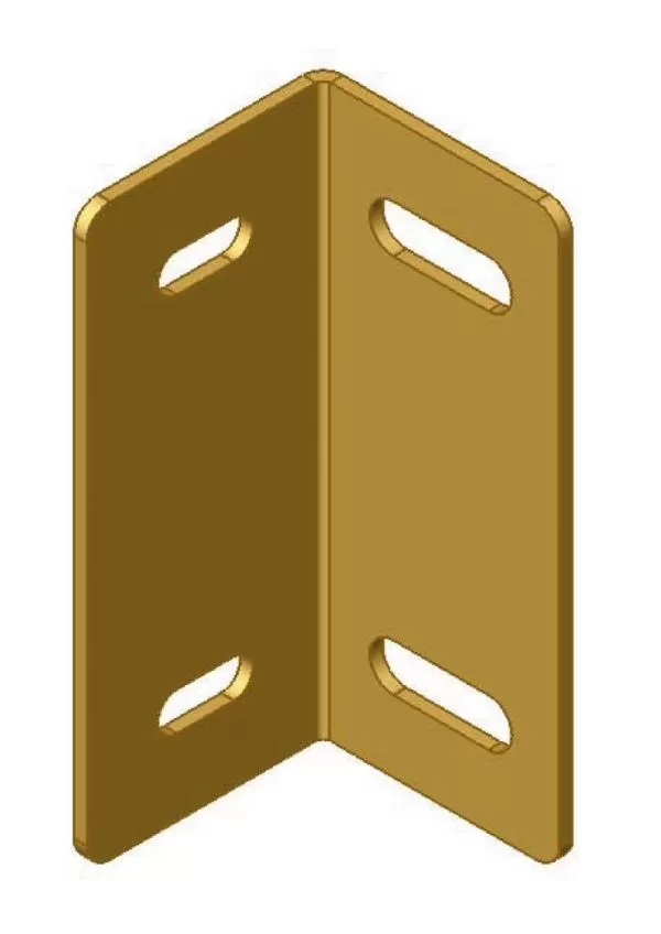 D&R 825-0138A arrowboard mounting bracket, gold-finished steel angle with four slotted bolt holes