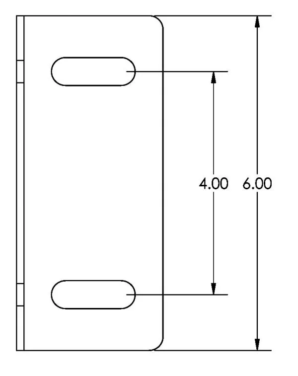 Dimensioned drawing of the bracket face with two slotted holes 4.00 apart on a 6.00 overall height