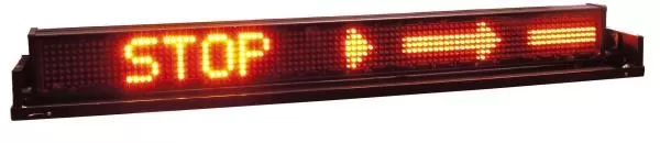 D&R RAT-R-40UM Road Alert message sign lit in red with STOP beside a right-pointing arrow