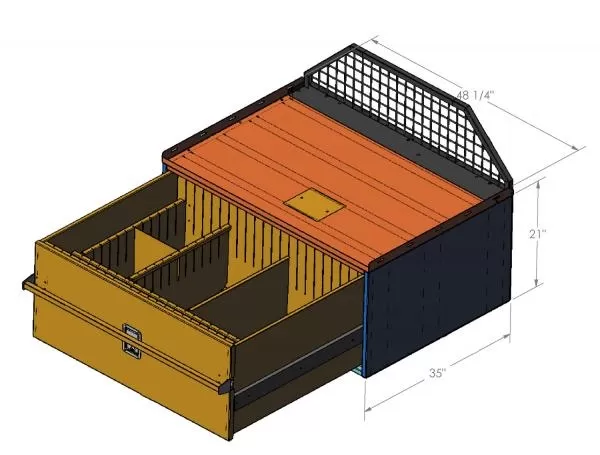 D&R 934-0485A Chevy Tahoe cabinet with steel partition and the drawer open on its heavy duty slides