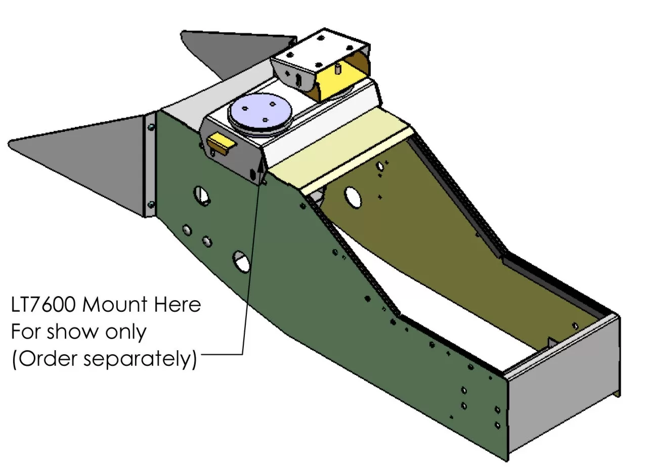 D&R 901-0079B contour console for the Dodge Charger, CAD view labelled LT7600 Mount Here, order separately
