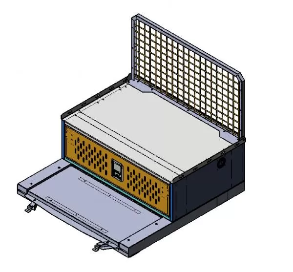 D&R 934-0566A electronics mounting tray for the Ford Utility Interceptor with cargo partition fitted