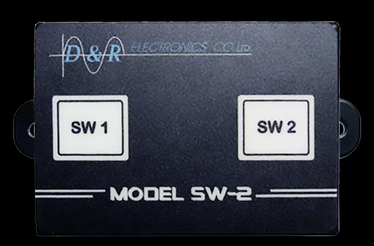 D&R SW-2 dual switch module with backlit SW 1 and SW 2 buttons on a black anti-spill LEXAN front