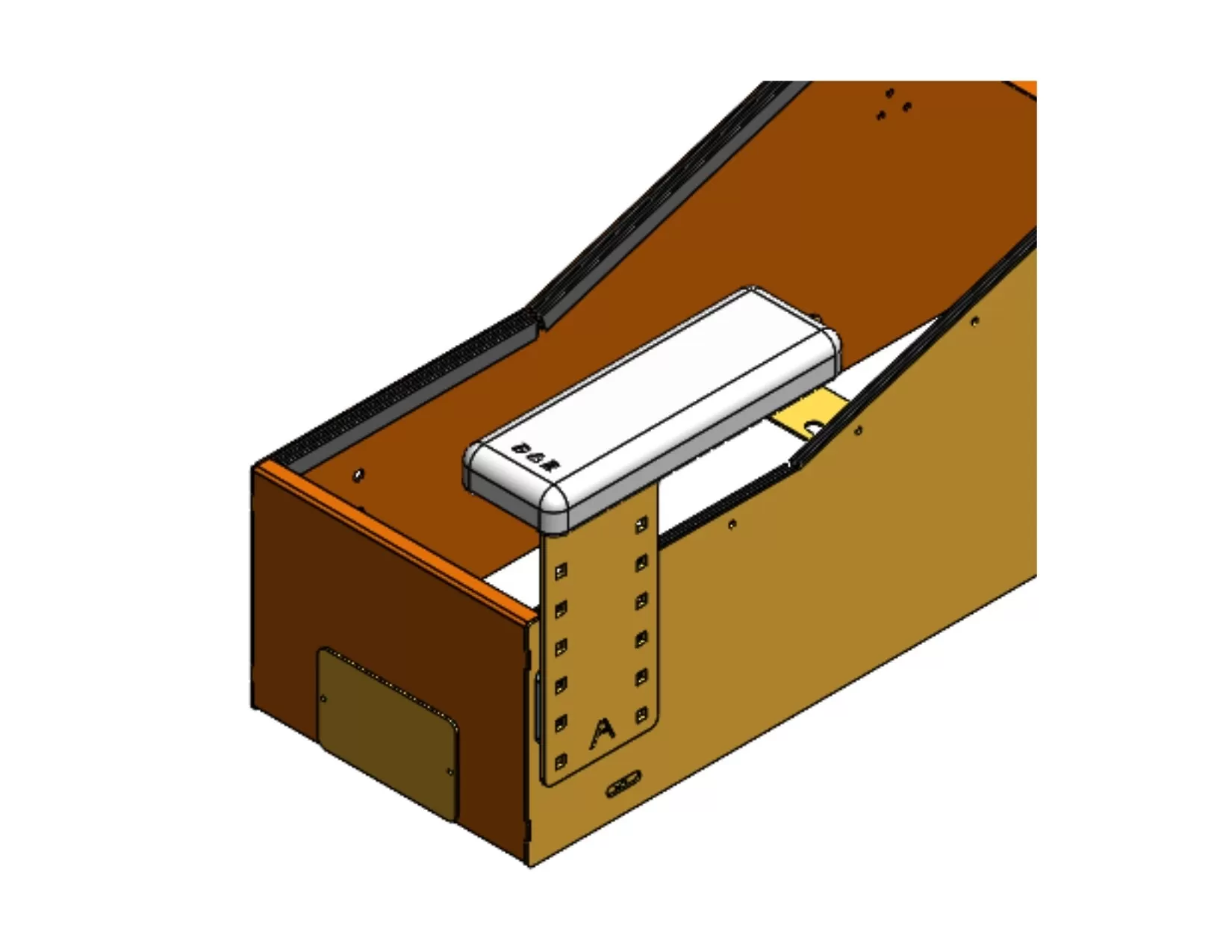 D&R 904-0135A soft molded rubber side mounting console armrest on a slotted height-adjustable bracket