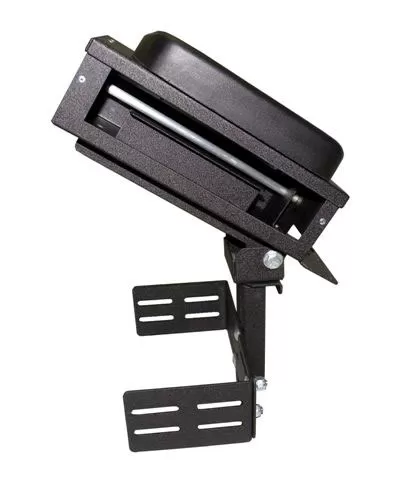 D&R CA-0210 printer armrest with padded lid and slotted mounting brackets, angled front view