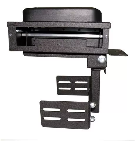 Front view of the armrest opening with the paper spool roller fitted and mounting plates below