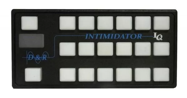 D&R F5M-IQTP control system faceplate with 20 backlit push buttons, OLED display window and Intimidator IQ label