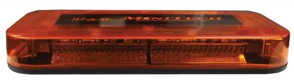Front elevation of the amber unit showing the D&R MiniTech logo panel between the two LED rows