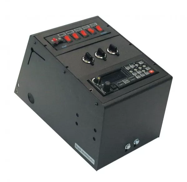 D&R SRC11S Switchrite console with six rocker switches, three rotary knobs and a radio faceplate