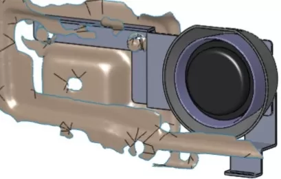 D&R 935-0075A speaker bracket carrying a DRCS110 speaker behind the Ford F150 front bumper, CAD section