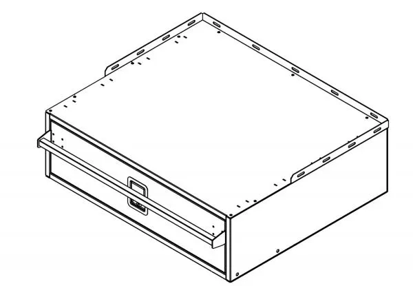 D&R 934-0756A single drawer vehicle storage cabinet with a full-width grab bar and locking pad latch