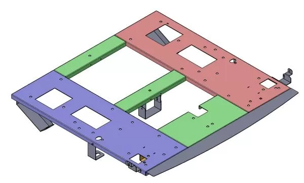 D&R 933-0130A subframe for the Ford Expedition, angled view showing cabinet cut-outs and mounting legs