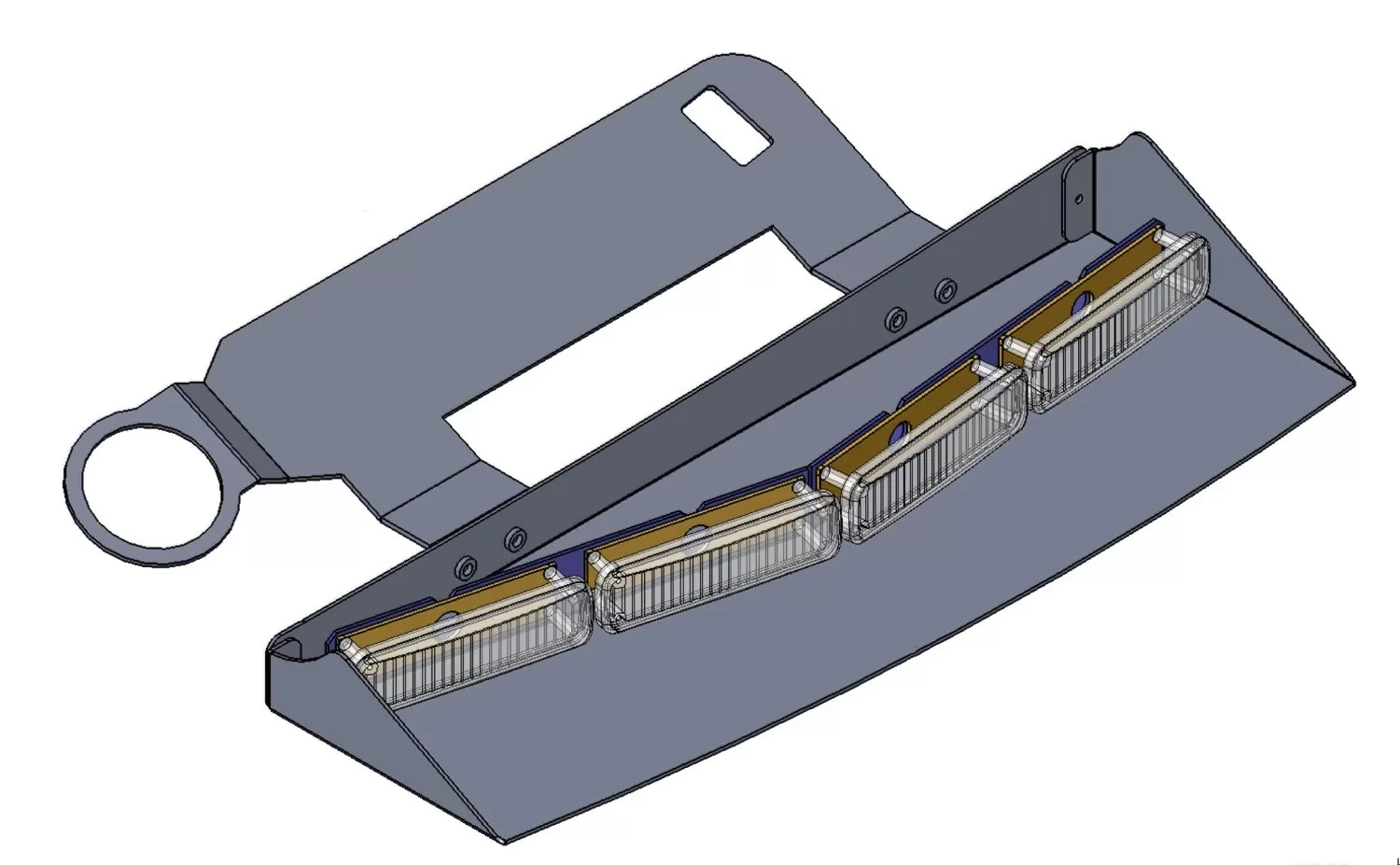 D&R GSVL-IC-DURANGO windshield visor lightbar rendering with four clear LED modules set in the angled housing