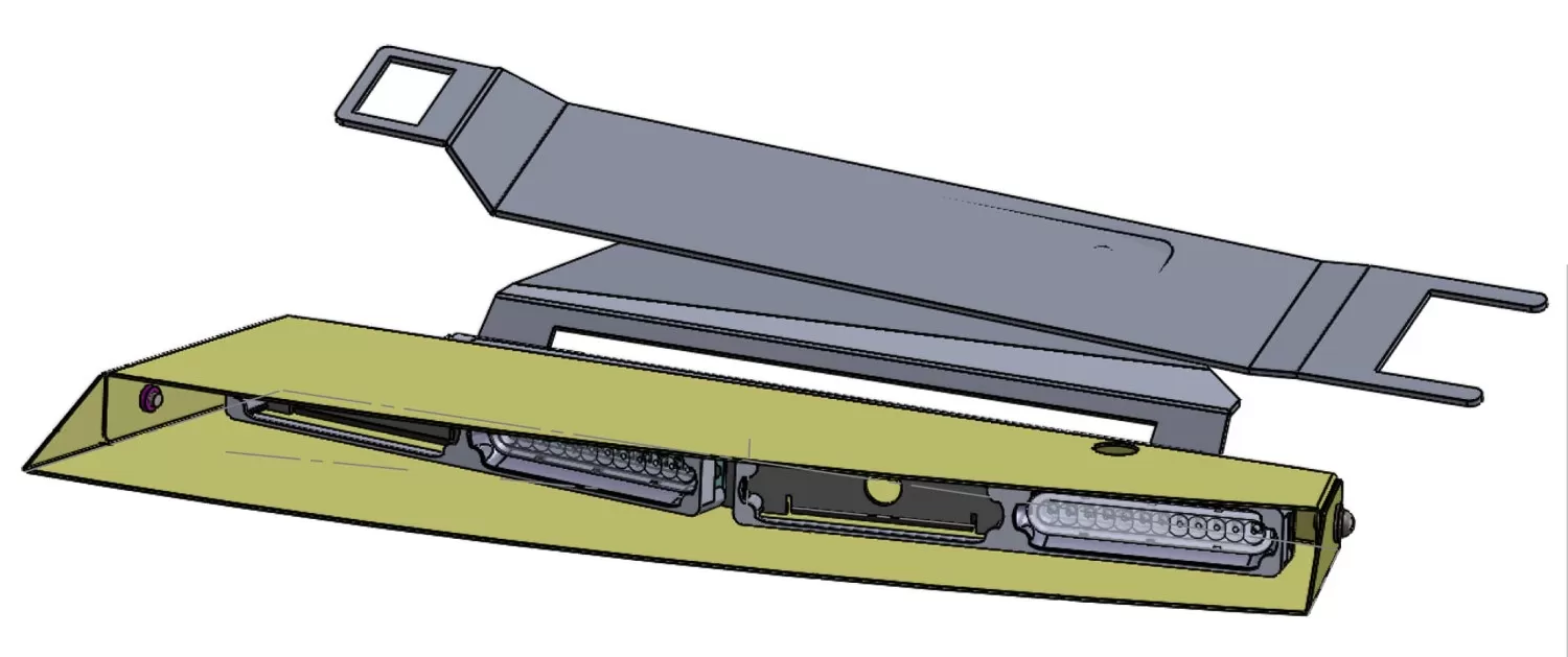 D&R GSVL-IC-F150 interior lightbar CAD render showing the LED module row and its F150 mounting bracket