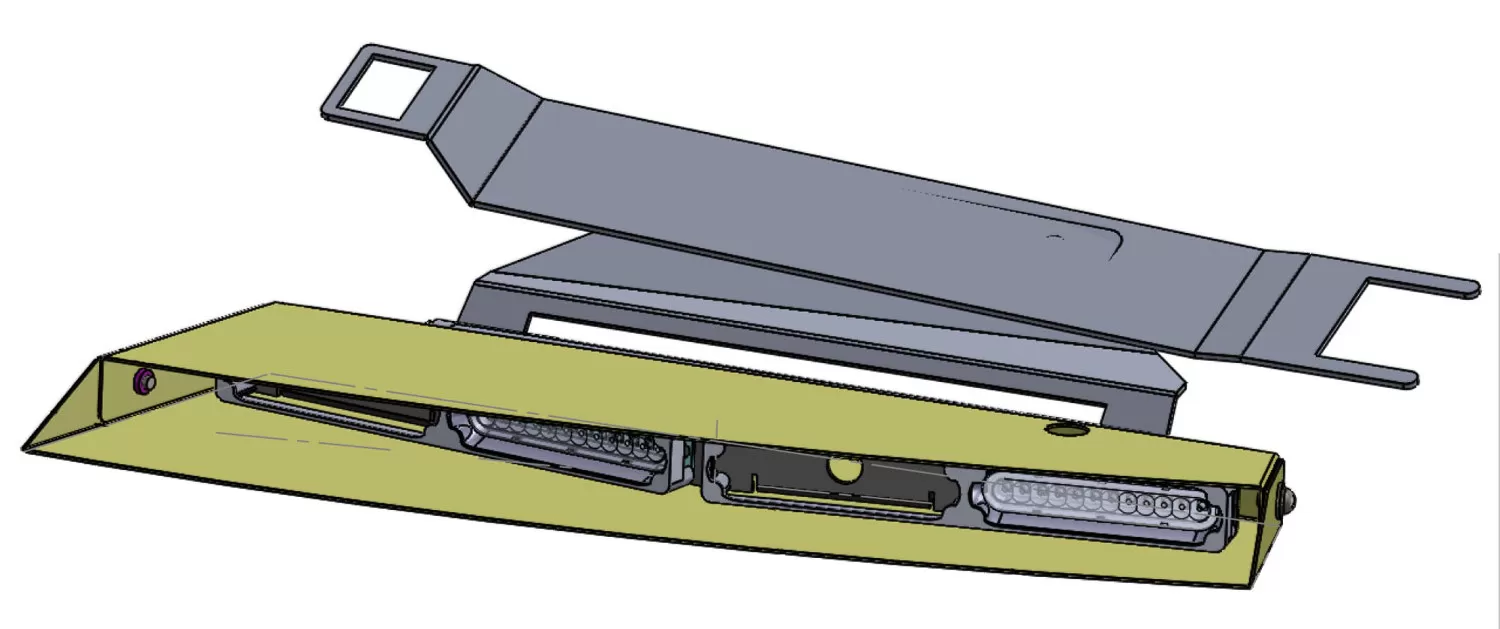 D&R GSVL-IC-F150 interior lightbar CAD render showing the LED module row and its F150 mounting bracket