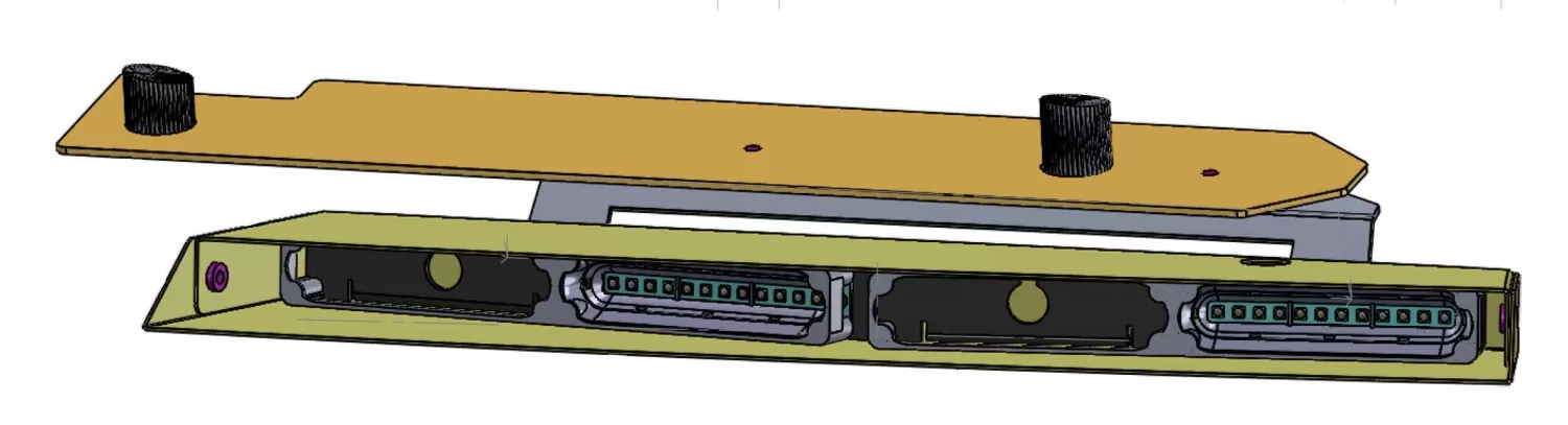 D&R GSVL-IC-TRANSIT interior lightbar CAD render seen side-on with LED modules and thumbscrew bracket