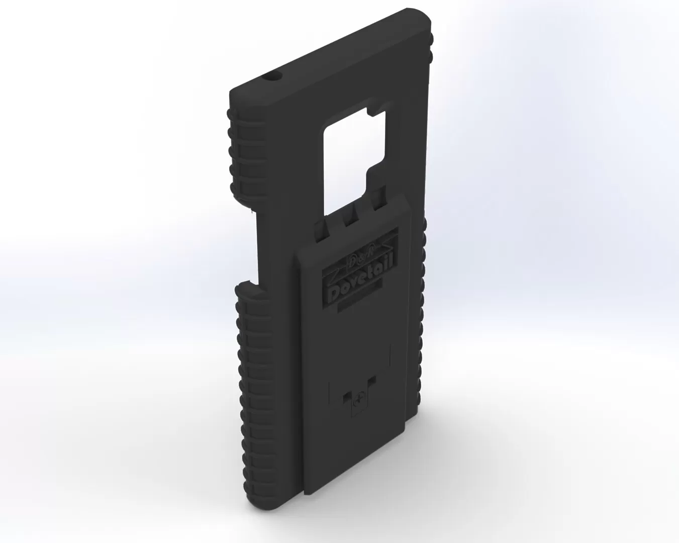 Empty S9 case at a three-quarter rear angle with ribbed side grips and an open camera cutout