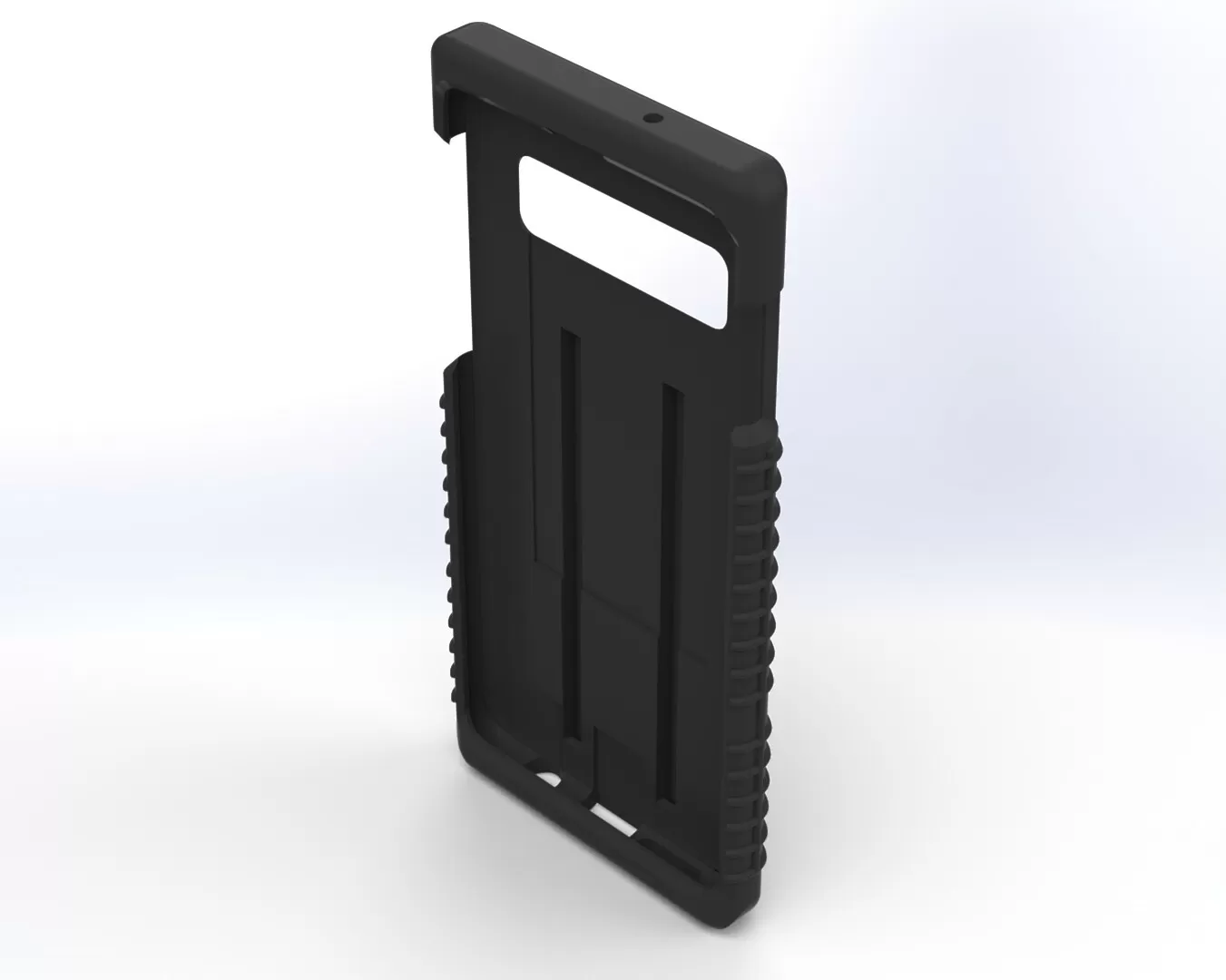 Angled look into the empty S10 shell, corner grips and slotted inner back wall in view