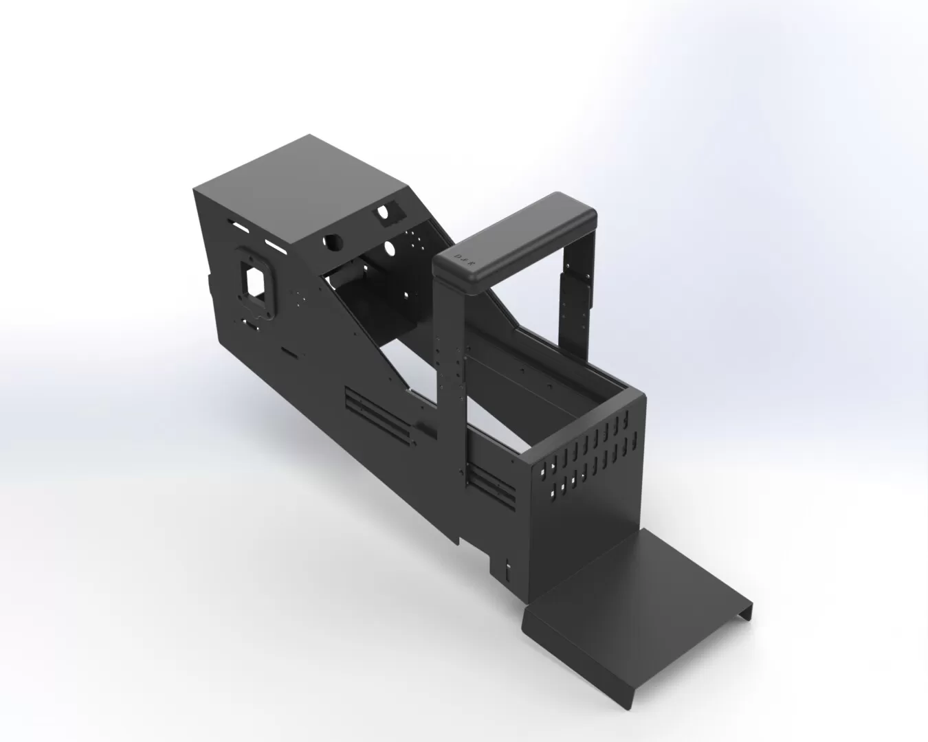 D&R 901-0164B console for the Ford Interceptor Utility, black steel with sliding armrest and rear tray