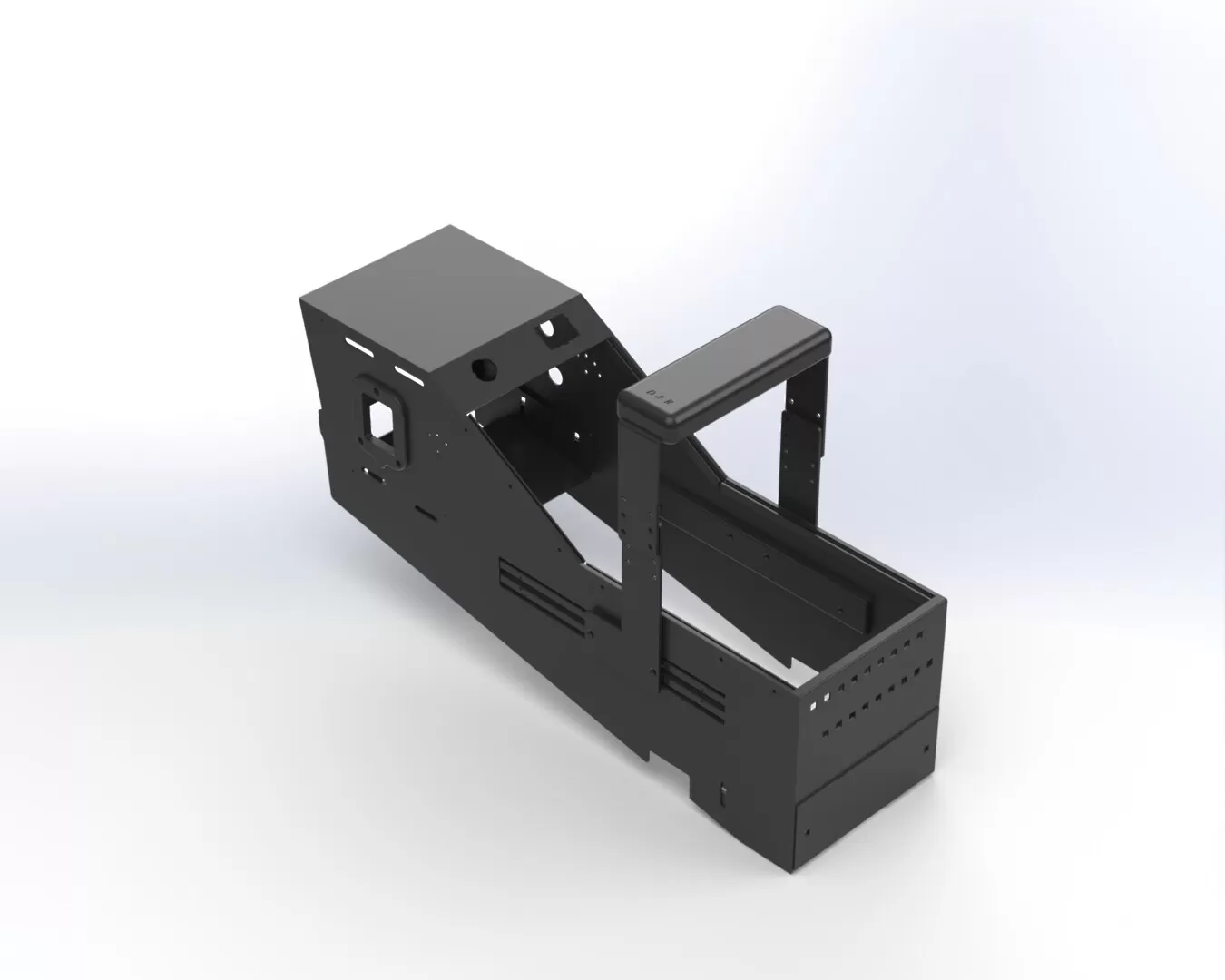 D&R 901-0168A police console for the Ford Interceptor Utility with height-adjustable sliding armrest