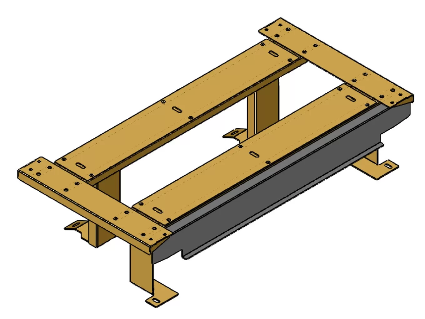 D&R 933-0137A trunk raised frame shelf for the 2020 Ford Civilian Explorer, bare frame at an angle
