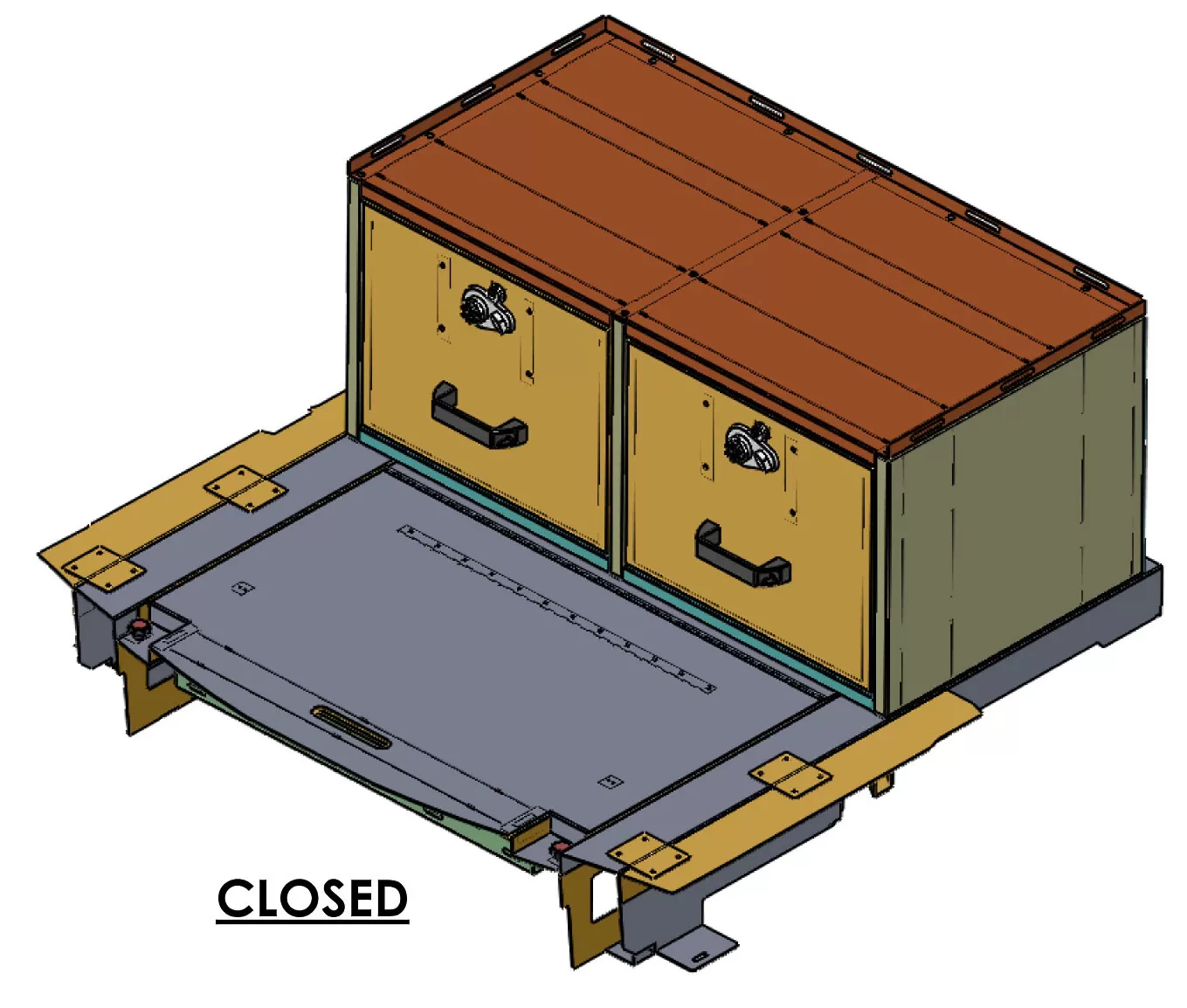 D&R 933-0138A subframe with tire access for the 2020 Utility Interceptor, cabinet drawers CLOSED