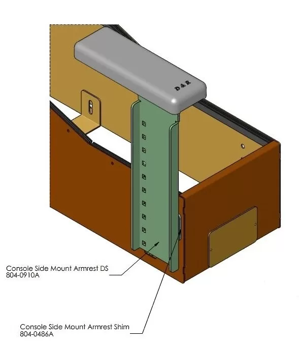 D&R 904-0135B driver-side console armrest, labelled Console Side Mount Armrest DS 804-0910A
