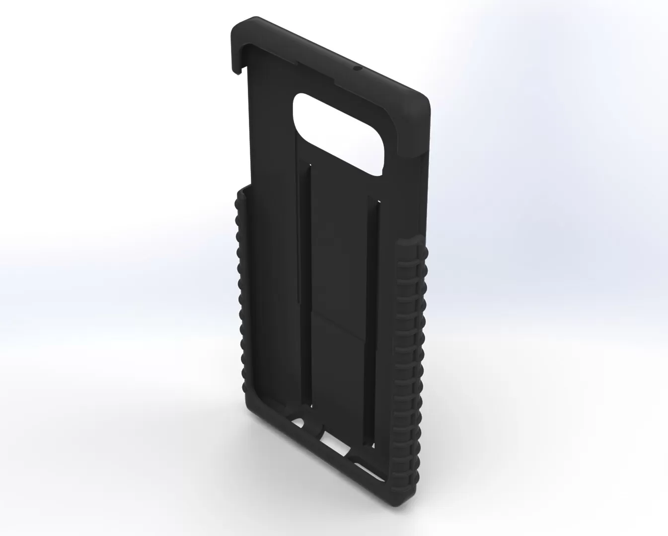 Angled look into the empty S10e shell, corner grips and slotted inner back wall in view