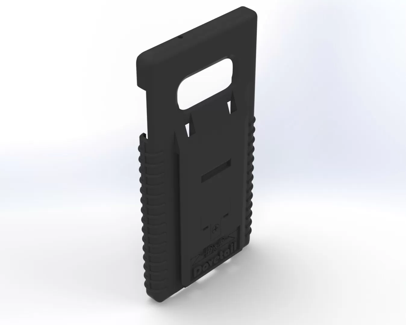 Empty S10e case seen from the rear at an angle, ribbed side grips and open camera cutout