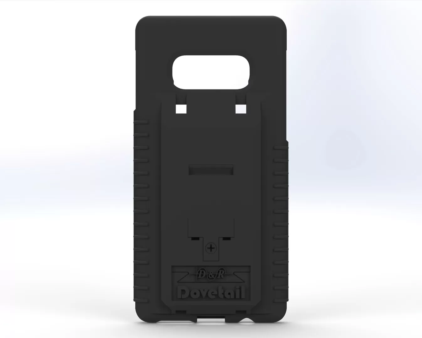 D&R Dovetail phone case for the Galaxy S10e, rear view with the oval camera cutout and dock plate