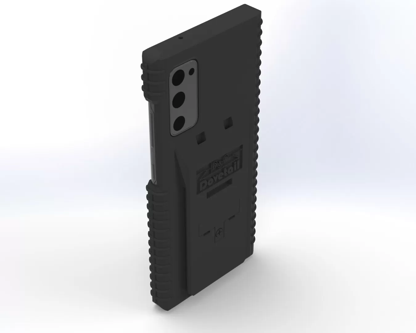 Galaxy S20Fe fitted in the case with its three rear camera lenses showing through the cutout