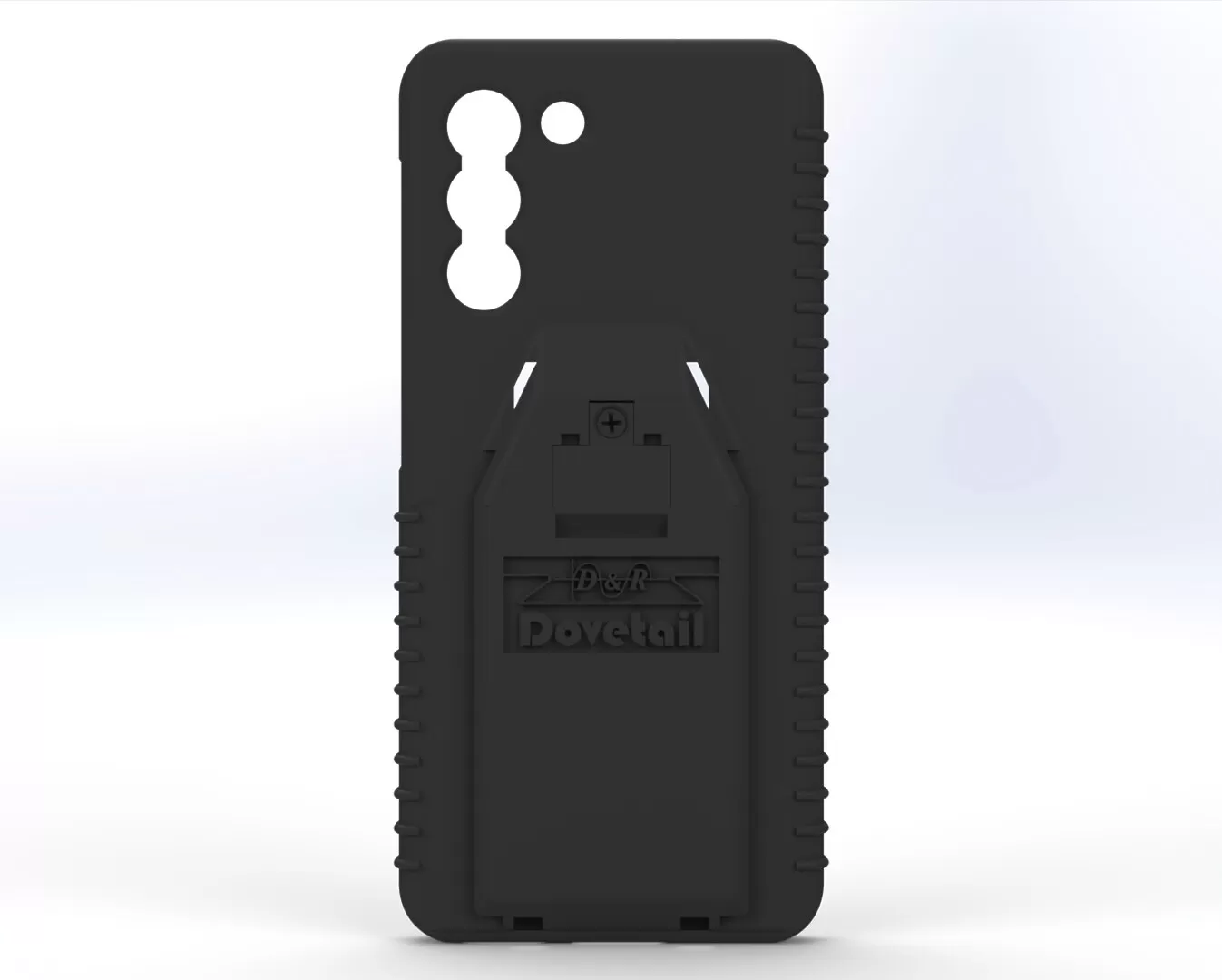 D&R Dovetail phone case for the Galaxy S21, rear view with embossed docking plate and ribbed grips