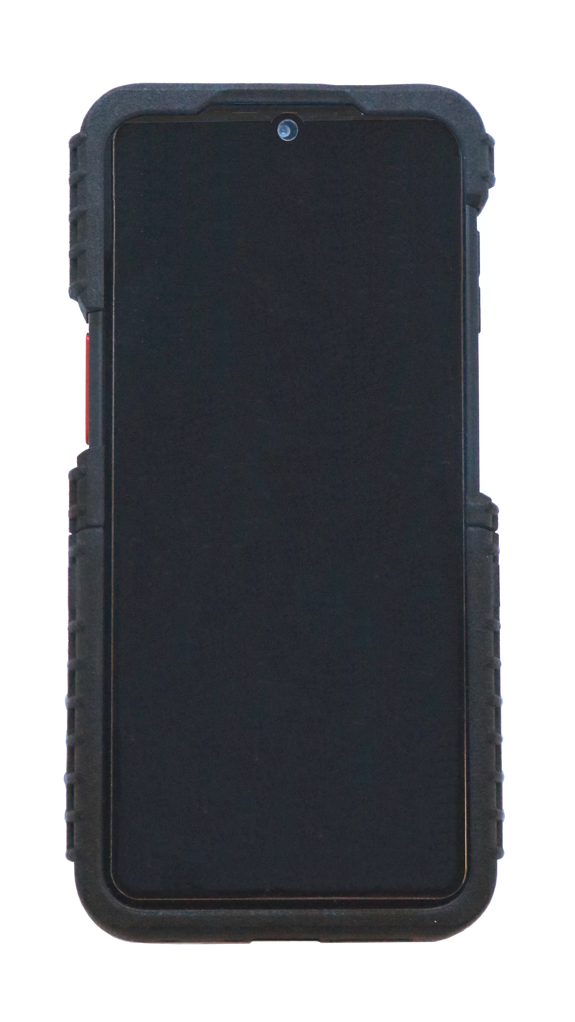 Front of the rugged rubber case on an XCover6 Pro, screen and top camera fully exposed