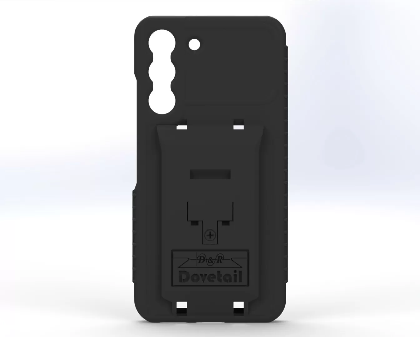 D&R Dovetail phone case for the Galaxy S22, rear view with the embossed docking plate and grips