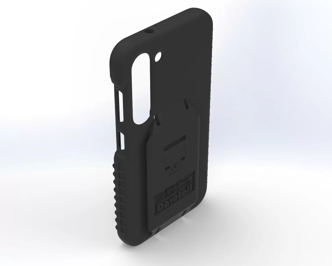 Rear three-quarter of the empty S23 case, ribbed side grips and open camera cut-out
