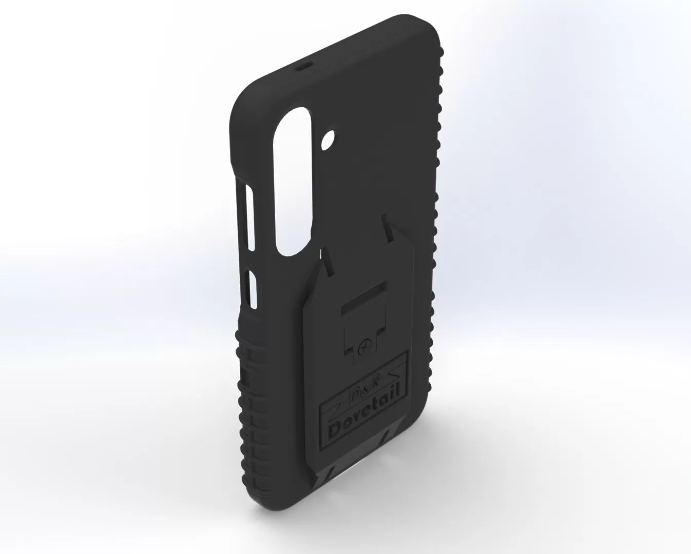 Empty S24 case from the rear at an angle, ribbed grips and open camera cut-out