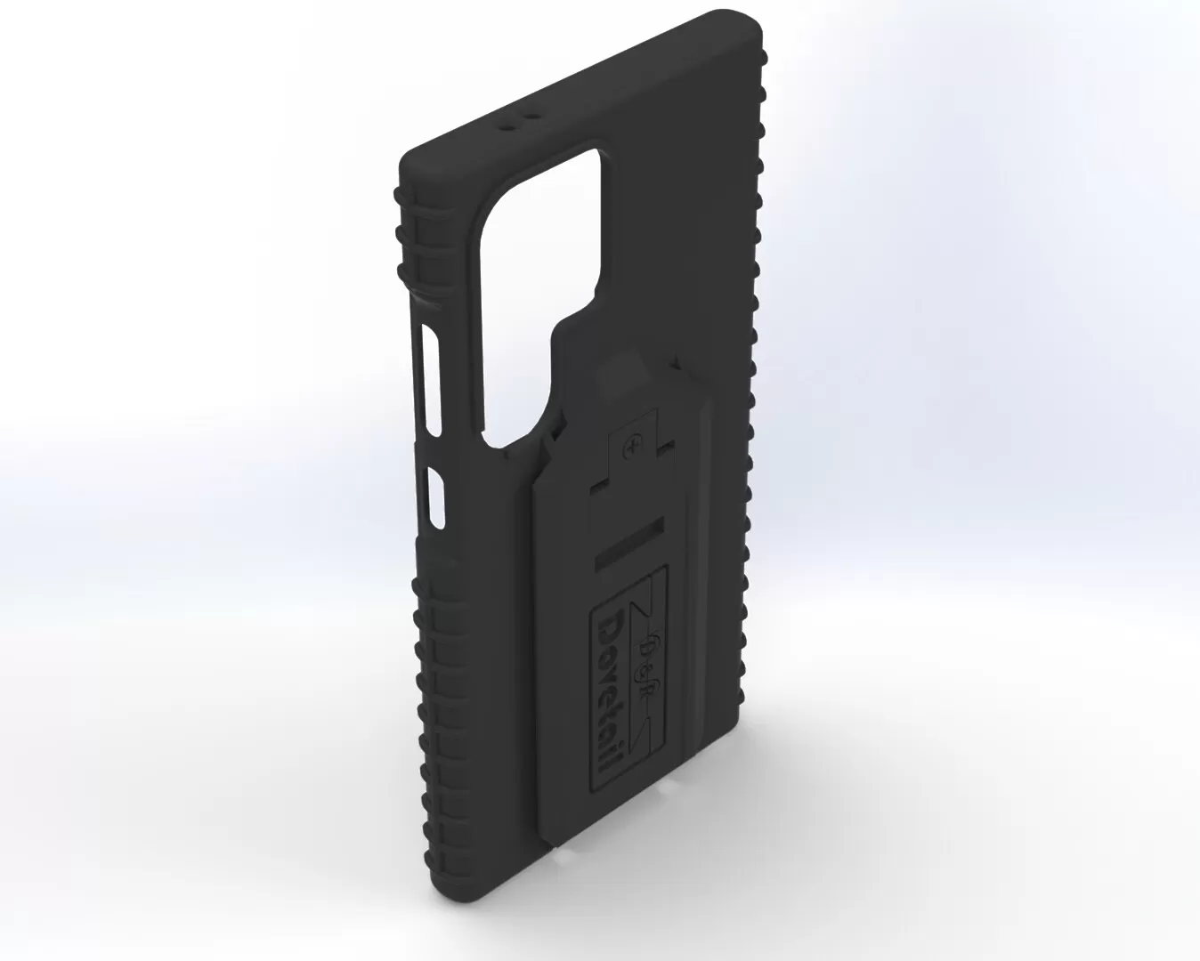 Empty S24 Ultra case at an angle from the rear, deep ribbed grips and open lens cut-out