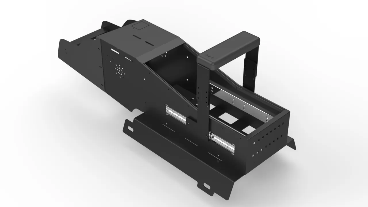 D&R 901-0188A emergency vehicle console for the 2025 Chevrolet Tahoe with built-in sliding armrest