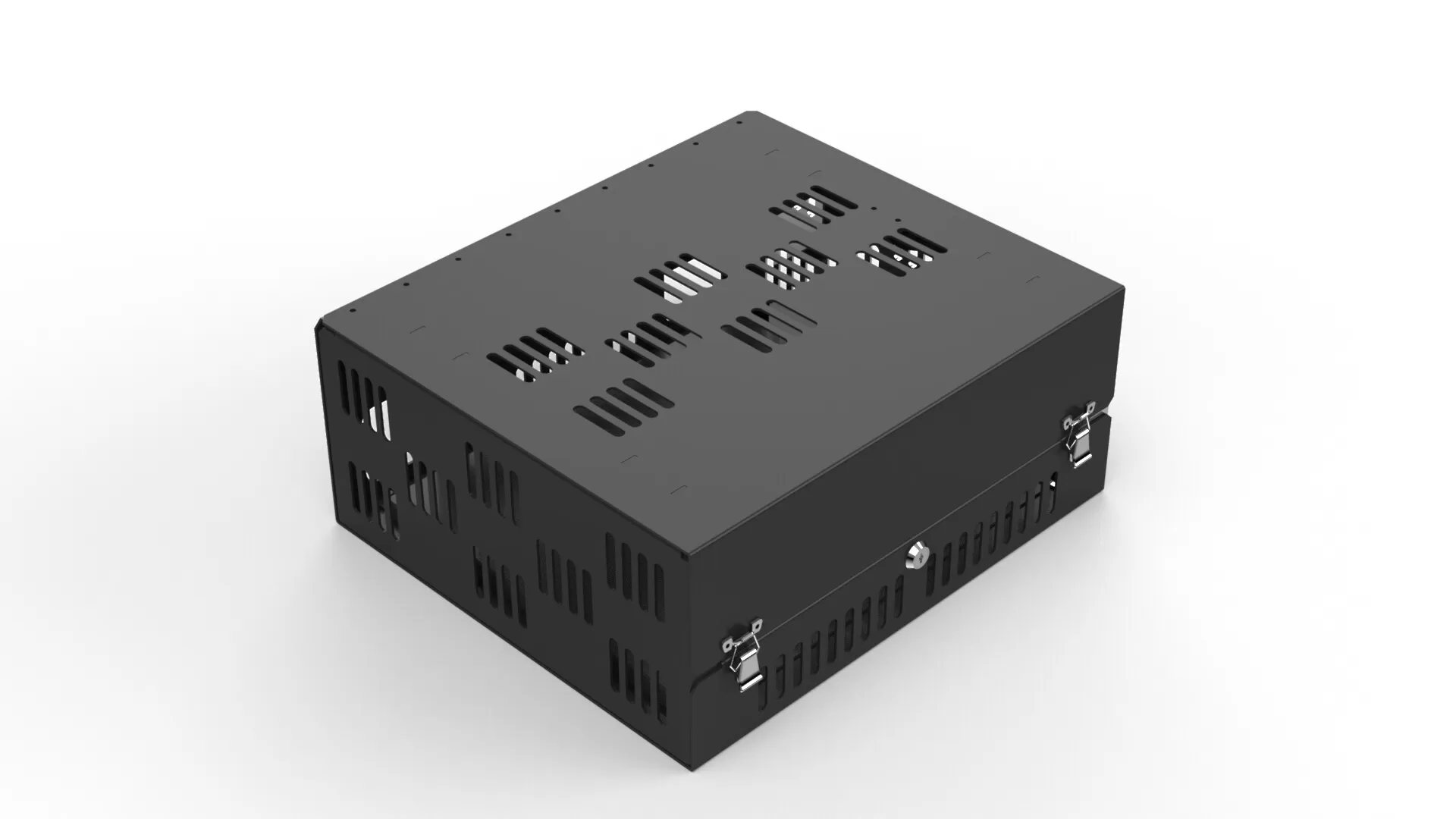 D&R 934-1034A vented electronics storage box with louvred lid, quick latches and slotted side panels