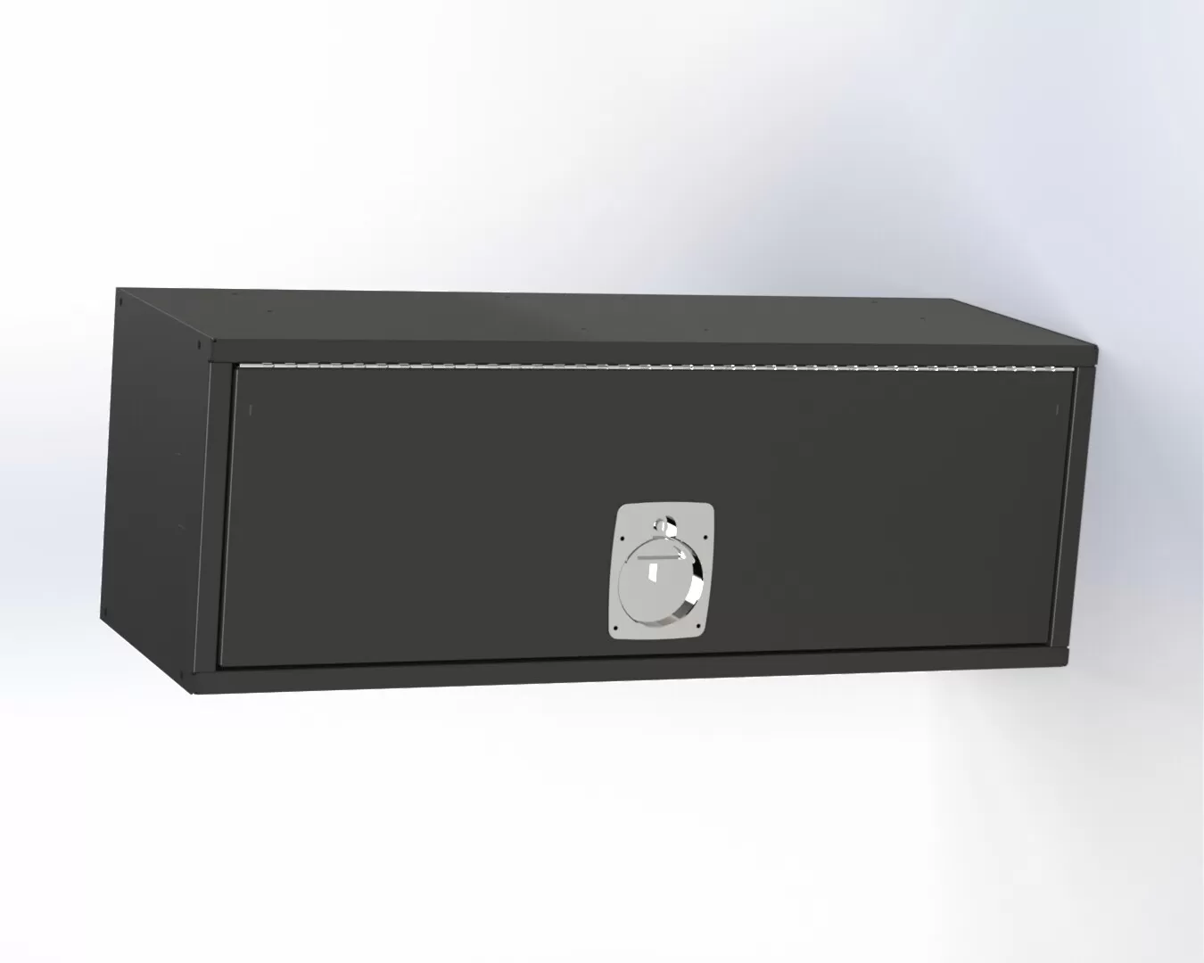 D&R 934-1018A truck bed storage locker with drop-down door and locking D-ring latch, front view
