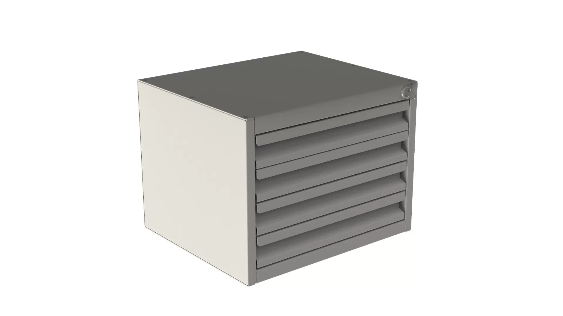 D&R 934-1017A four-drawer universal storage cabinet with shallow drawer fronts and a keyed lock