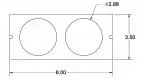 Dimensioned drawing showing two 2.88 inch diameter wells on an 8.00 by 3.50 inch plate