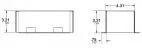 Dimensioned side and end drawings of the dual cupholder marked 3.21, 3.31, 4.31 and .75 inches
