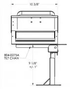 Dimensioned drawing of the printer armrest, 10 3/8 in wide and 9 1/8 in high, with 804-0275A tilt channel