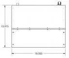 Dimensioned front drawing of the box, 18.000 wide by 13.975 high with the hinged cover line marked