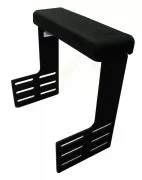 Armrest from the opposite side, showing the D&R logo on the pad and the slotted height adjustment legs